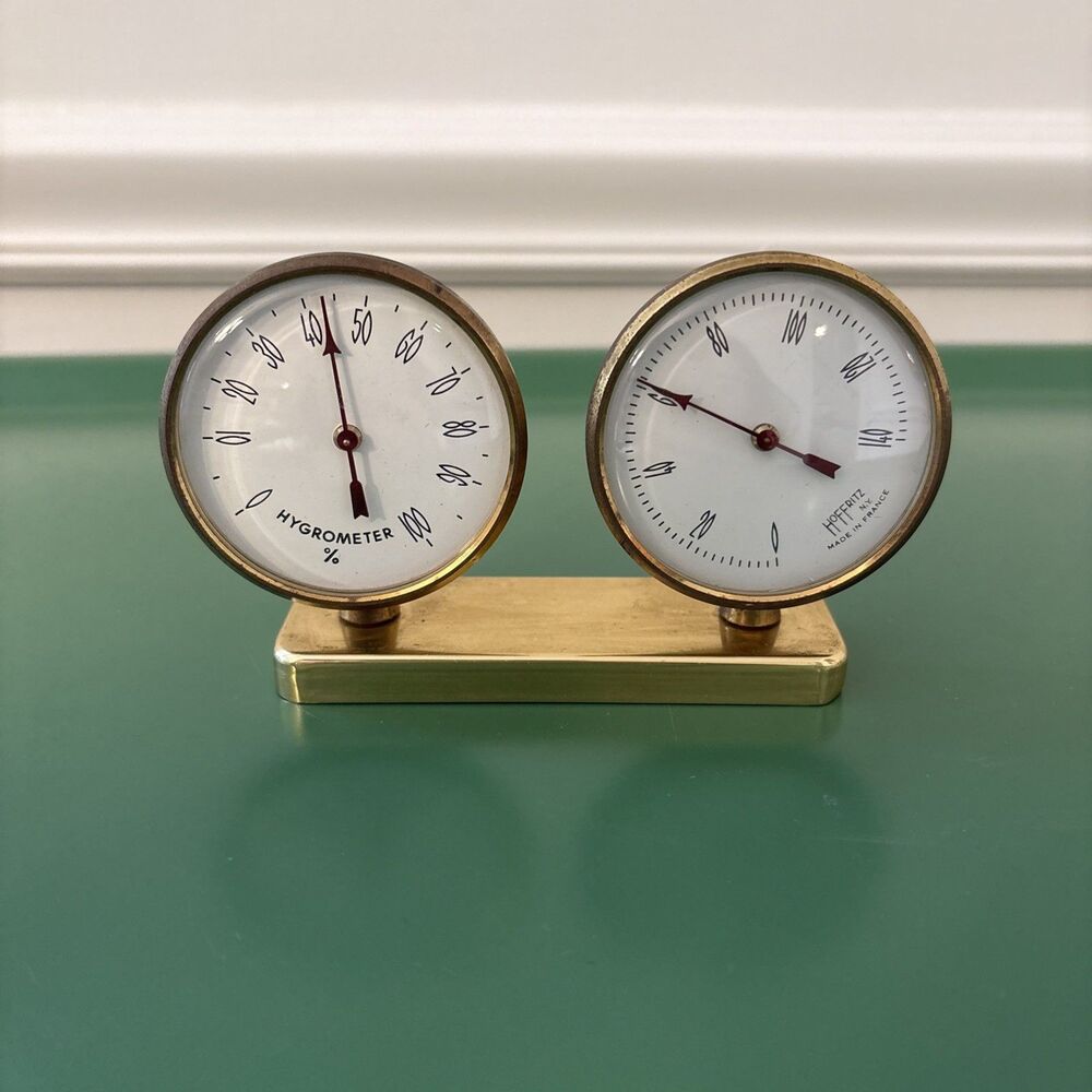 Vintage‎ Hoffritz Desktop Brass Weather Station Hygrometers Thermometer - France